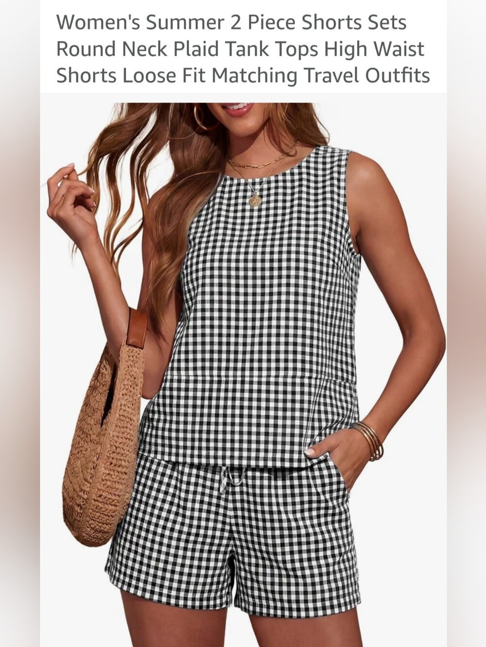 Gingham Plaid Sleeveless Tank & Shorts Set - Black & White